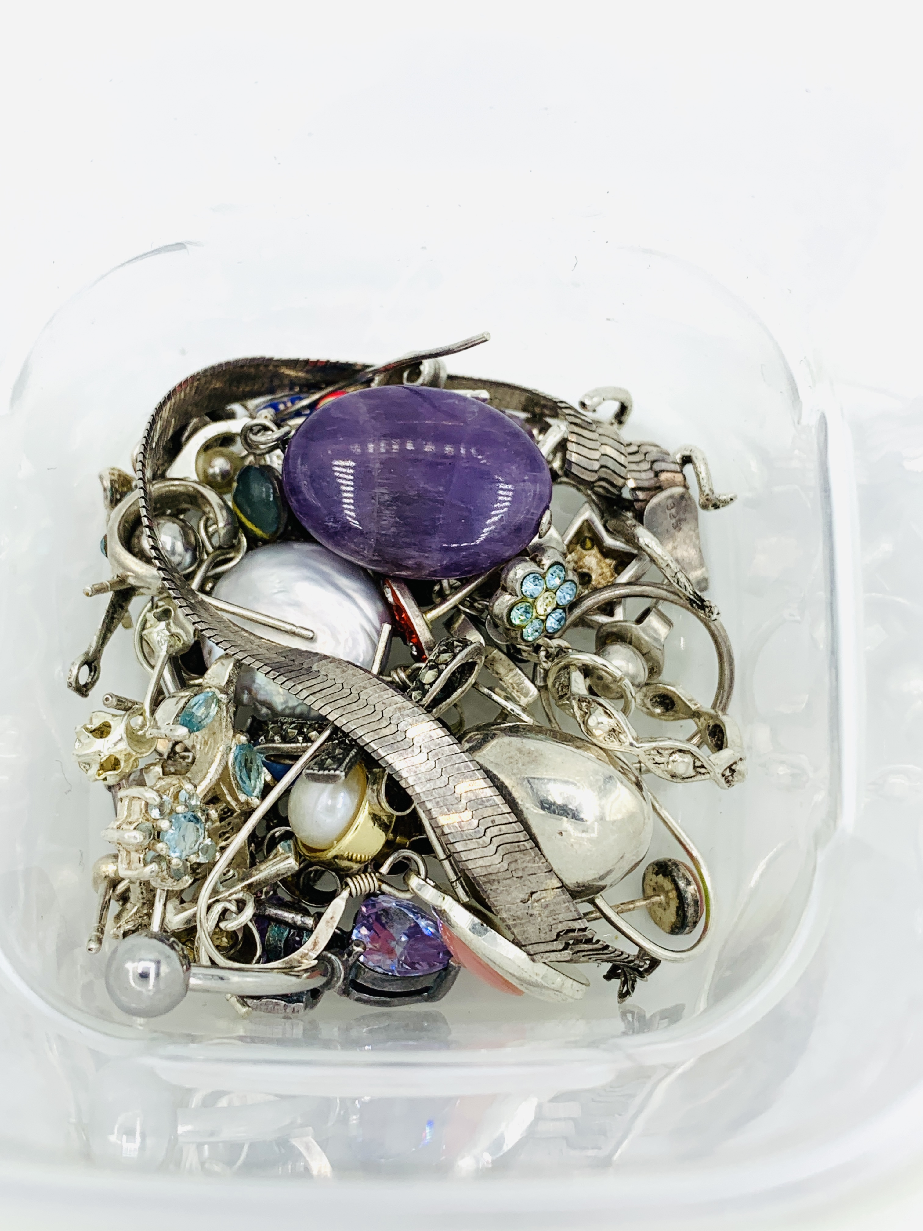 Quantity of 925 silver charms, pendants, and single earrings, some with stones - Image 2 of 3