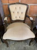 French fauteuil style button-back armchair with velvet upholstery