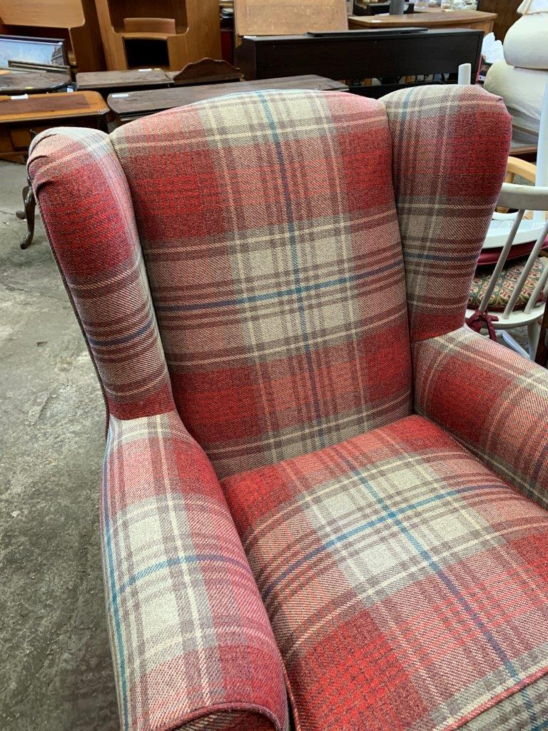 A tartan upholstered wingback armchair - Image 2 of 4