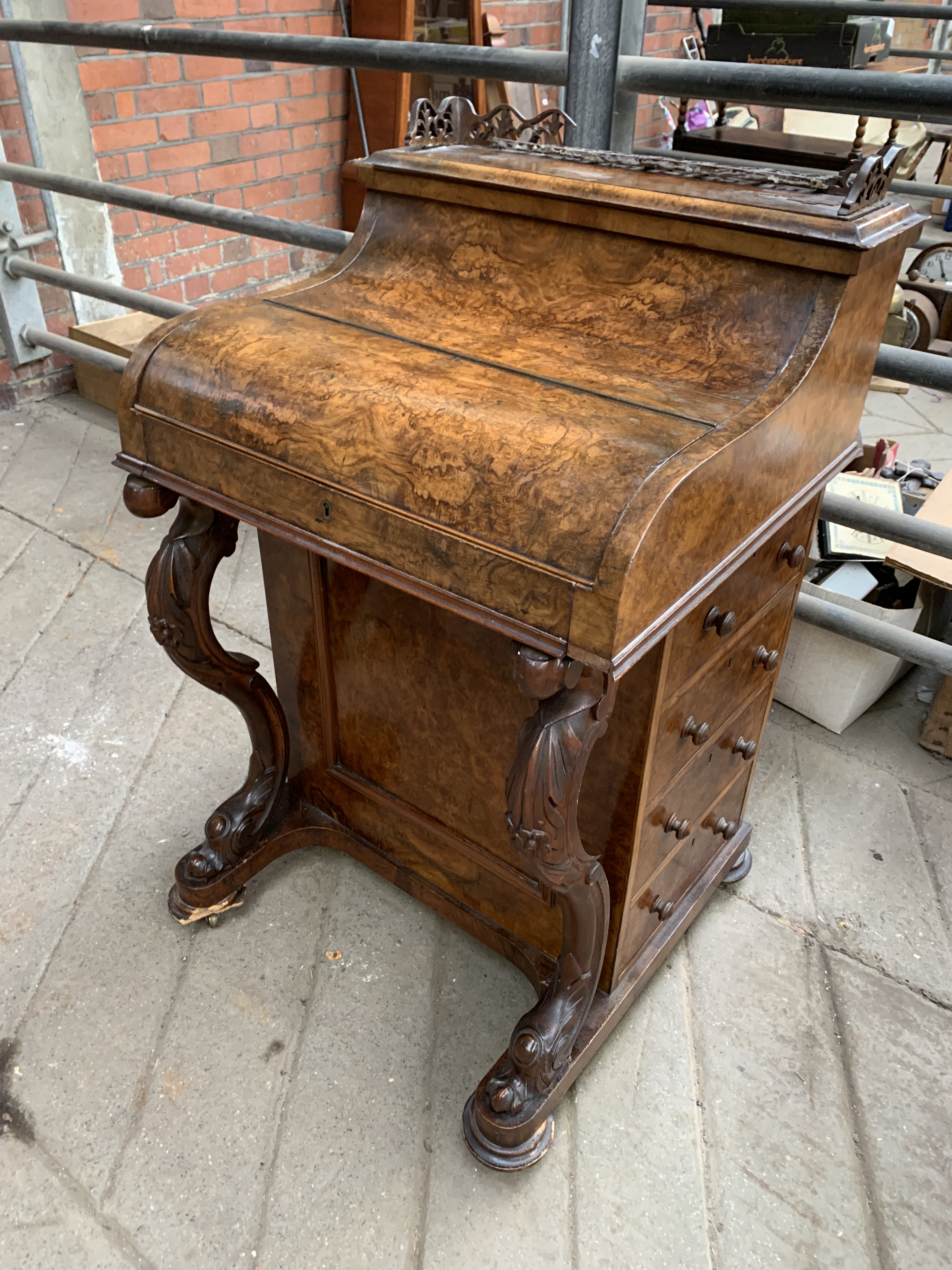 Victorian burr walnut Davenport