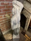 Grey marble sculpture of a dancing couple on a plinth base by Fiona Goldbacher