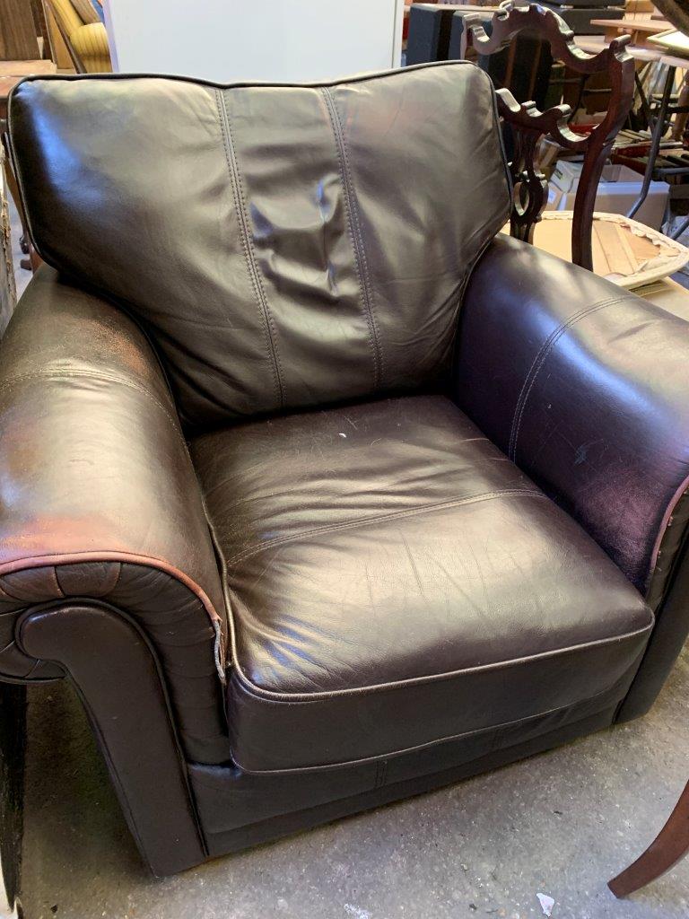 Dark brown leather arm chair by Wade Additions - Image 2 of 4