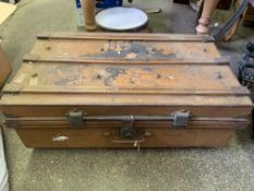 Large wooden 'Star of India' travelling trunk with steel fittings