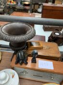 Pair of wooden columned table lamps and other items