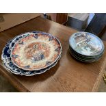 Delft bowl and plate, with five Japanese painted plates