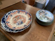 Delft bowl and plate, with five Japanese painted plates