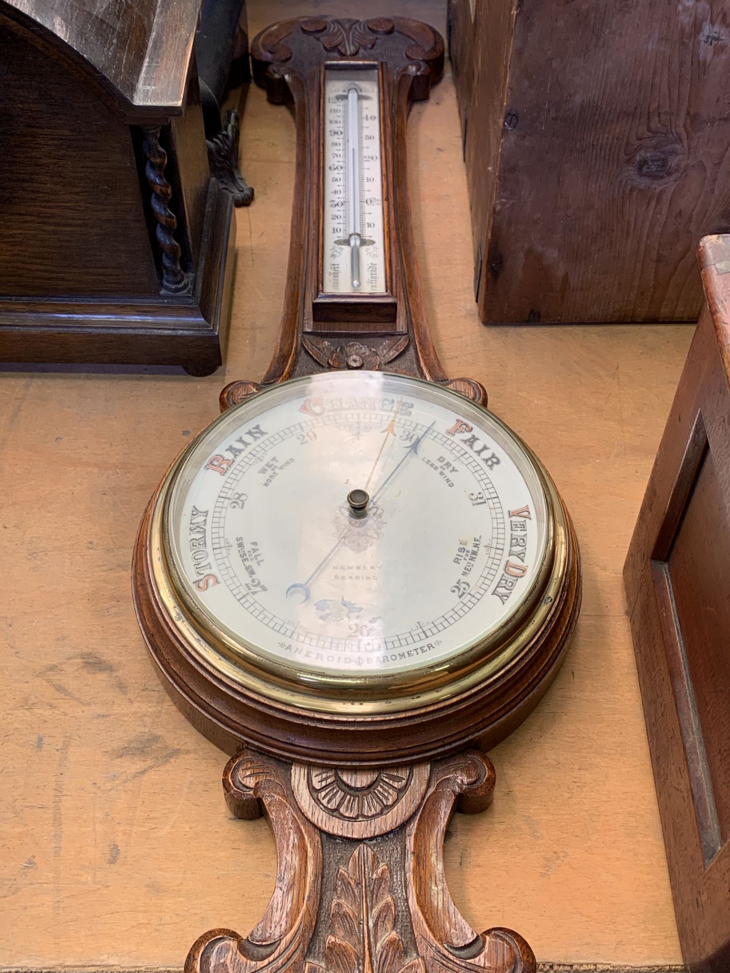 Four various mantel clocks; together with a mahogany cased early alarm clock and a banjo barometer - Image 6 of 6