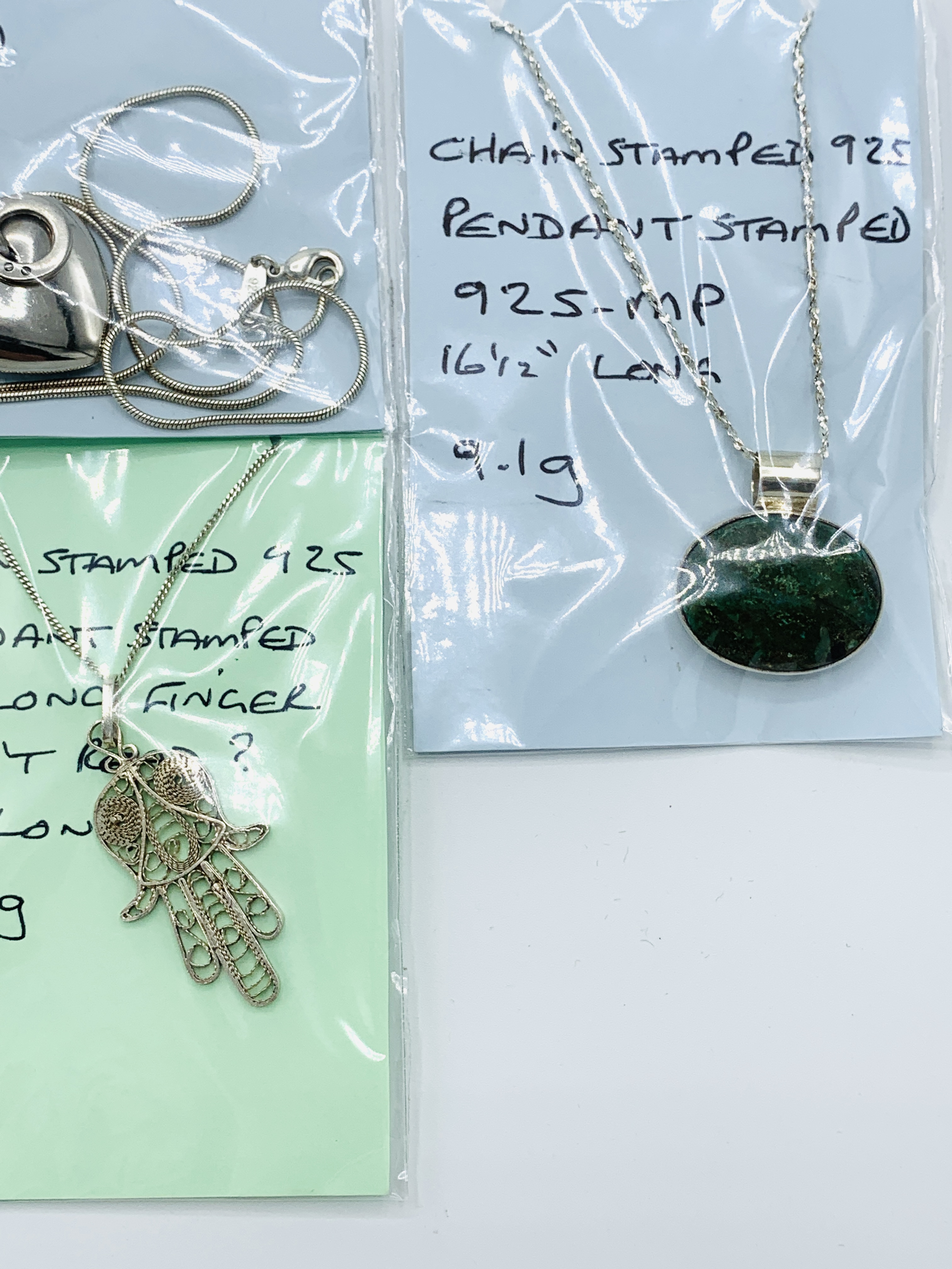 Five various 925 silver pendants and chains - Image 3 of 3