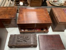 Banded inlaid mahogany sewing box and other boxes