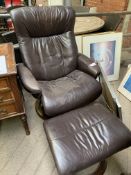 Brown leather effect swivel and tilting armchair with matching footstool