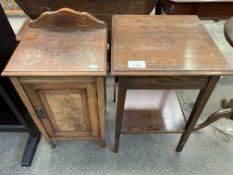 Mahogany wine table; oak display table; and a mahogany bedside cabinet