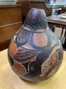 African Calabash Gourd with carvings of the Bantil Tribe, Kenya