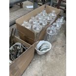 Eleven glass storage jars, together with an assortment of metal kitchenalia