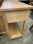 Oak side table with two frieze drawers and a display shelf beneath