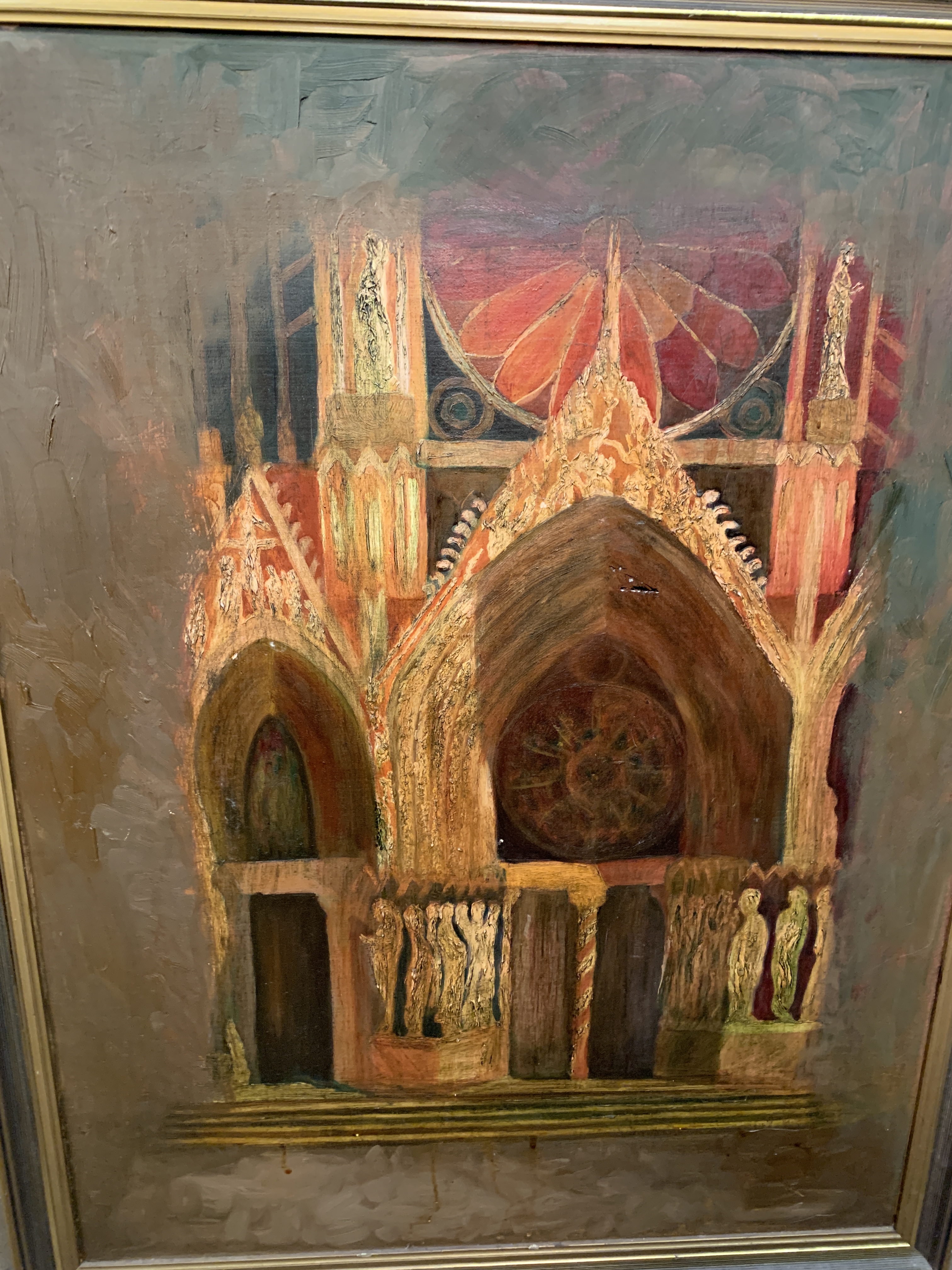 Framed oil on board of Rheims Cathedral