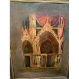 Framed oil on board of Rheims Cathedral