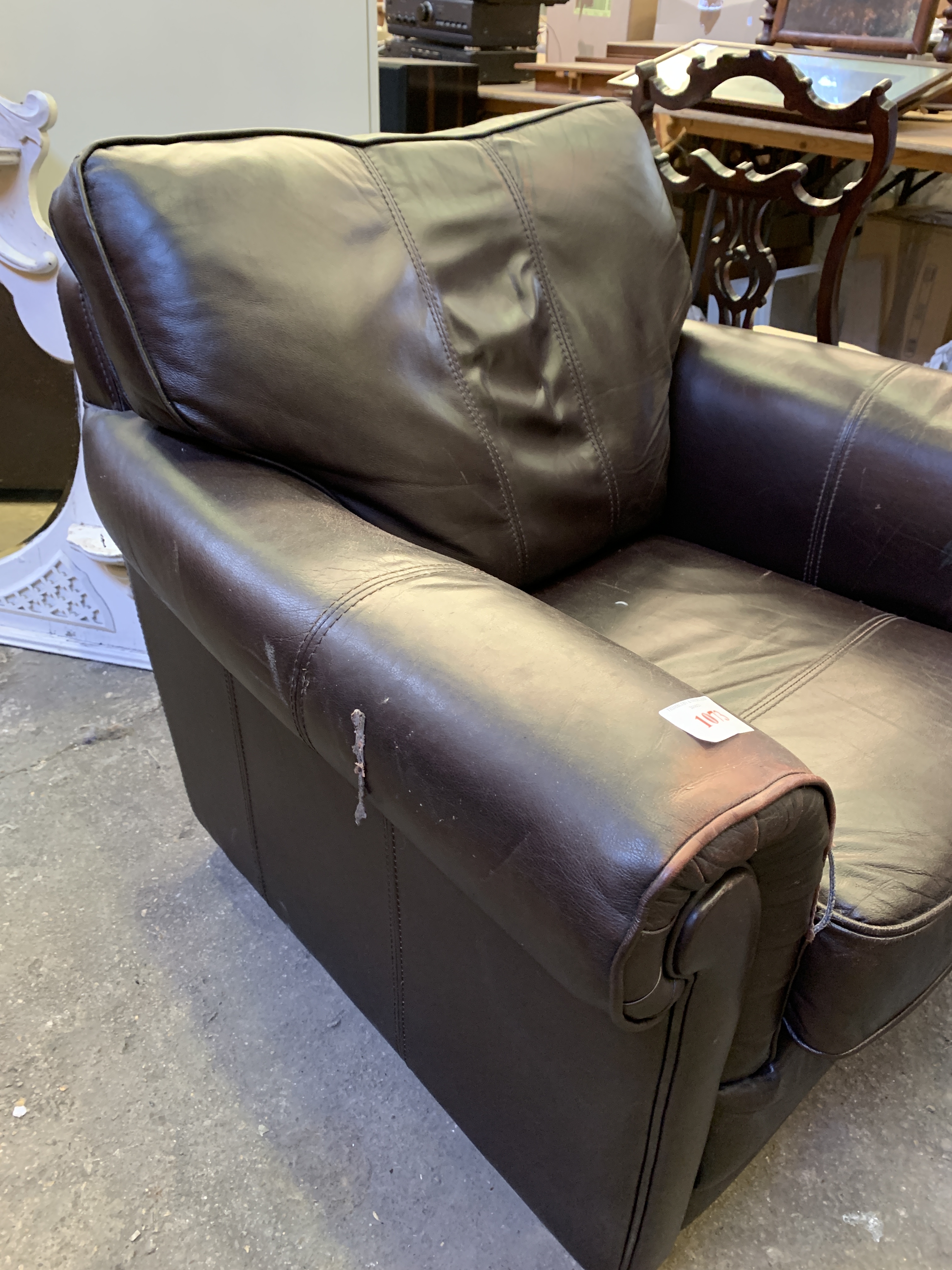 Dark brown leather arm chair by Wade Additions