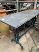 Cast iron table base with grey slate top