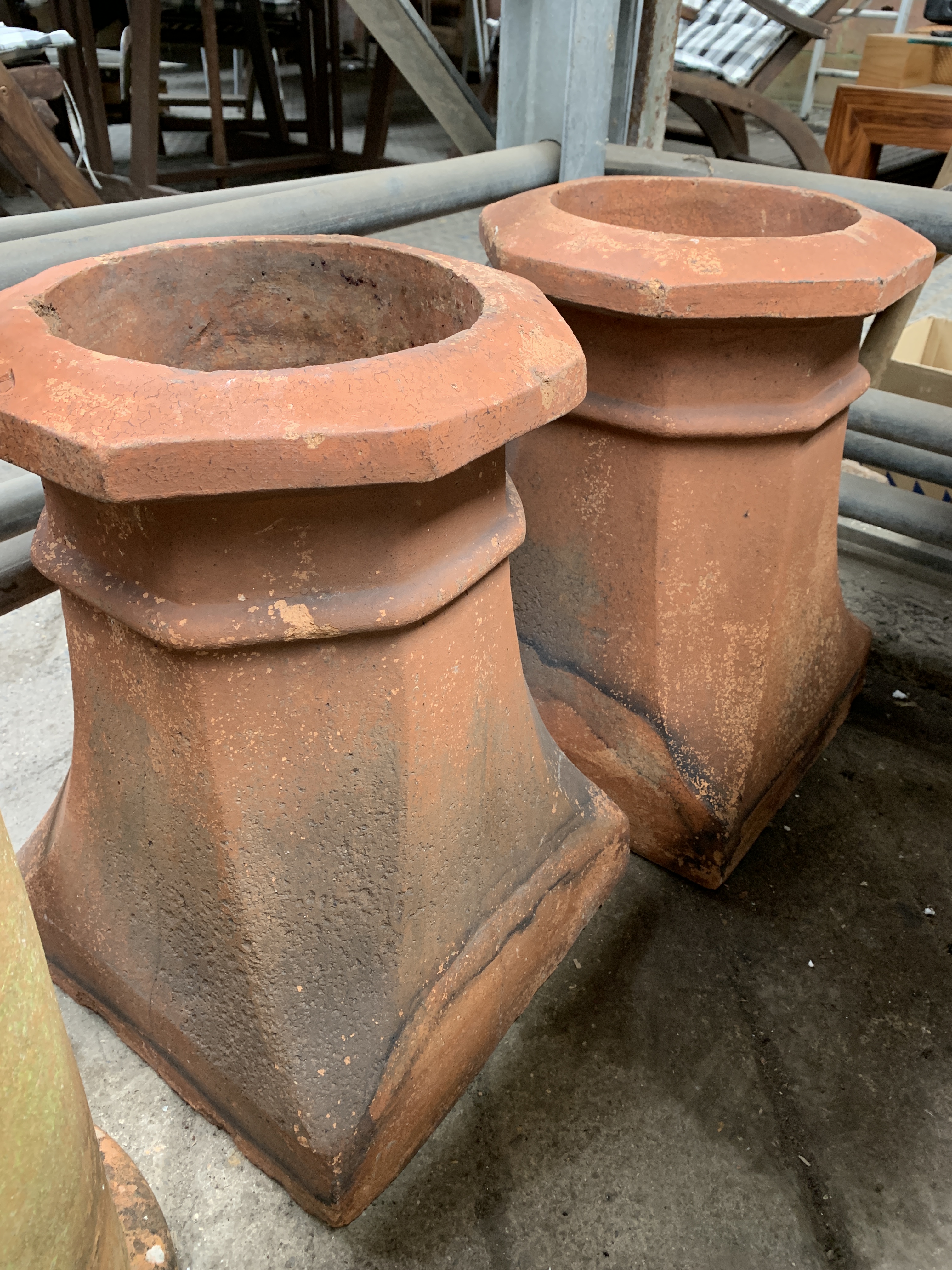Two terracotta chimney pots