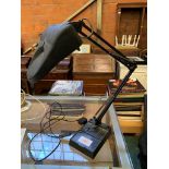 Anglepoise style table lamp with magnifying lens
