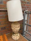 Large carved wood table lamp