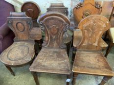 Six various hall chairs