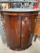 Georgian-style mahogany bow fronted corner wall cupboard