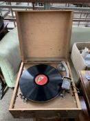 Boxed wind-up gramophone with early Columbia Electric stylus