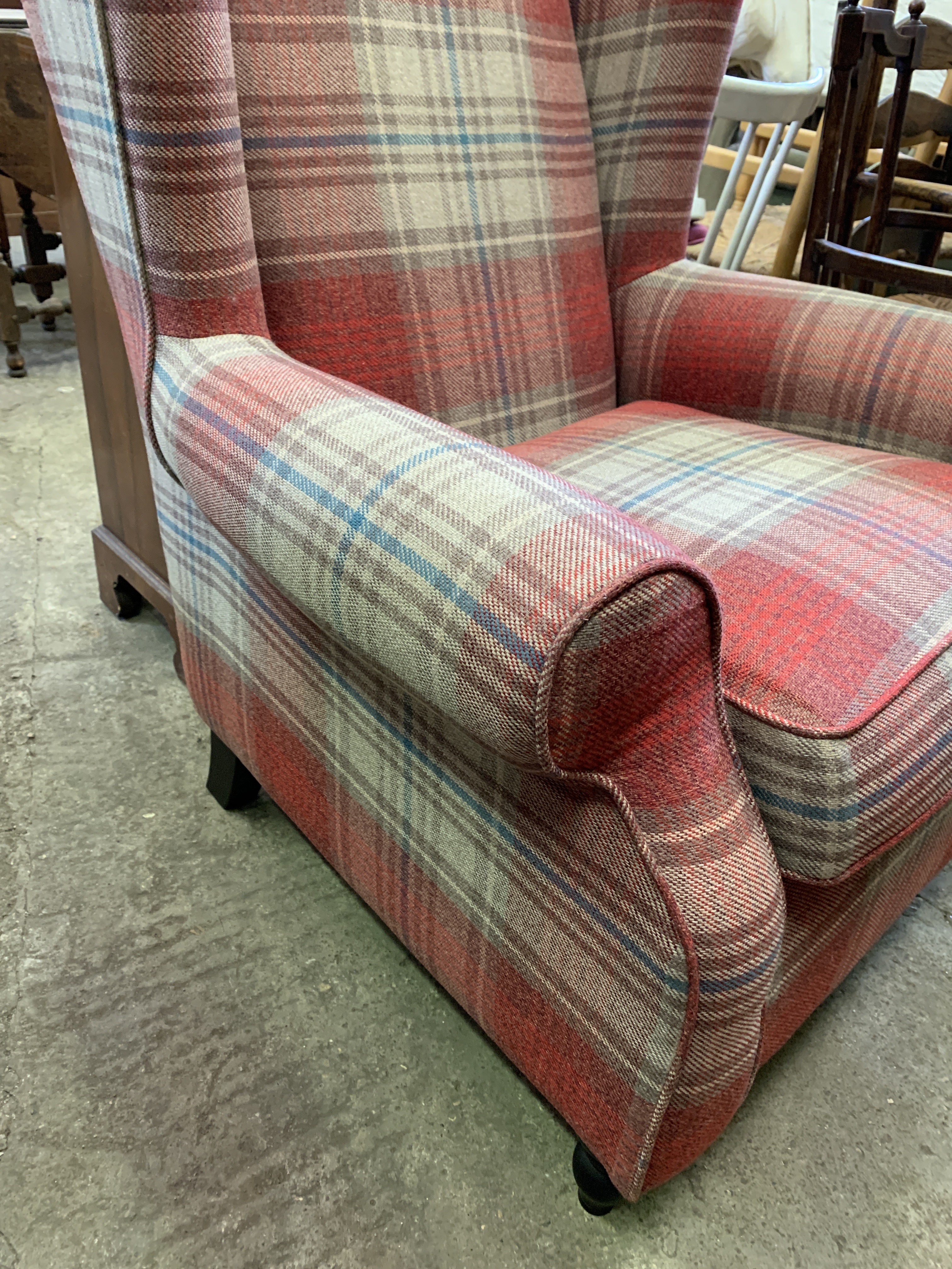 A tartan upholstered wingback armchair - Image 4 of 4