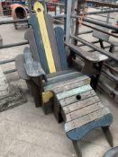 Slatted painted wood recliner-style garden chair and stool