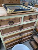 Rustic style pine part painted chest of two over four drawers