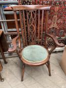 Early 20th Century mahogany framed high rail back open armchair