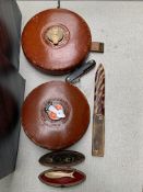 Two Rabone Chesterman tape measures and other items