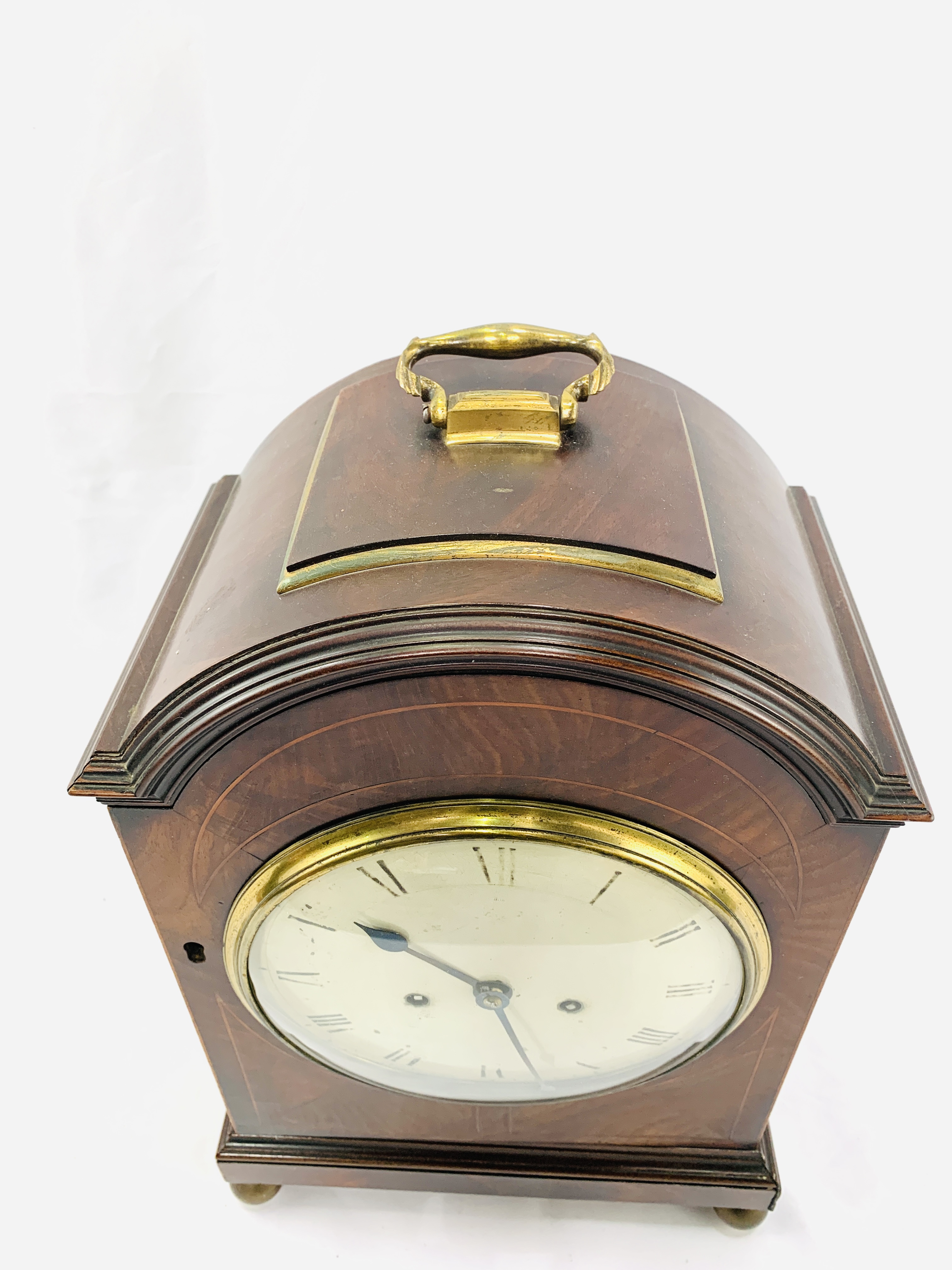 Victorian brass mounted inlaid mahogany case table clock - Image 5 of 8