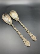 A pair of Victorian silver shell serving spoons by Chawner & Co, hallmarked London 1850