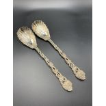 A pair of Victorian silver shell serving spoons by Chawner & Co, hallmarked London 1850