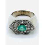 Hexagonal platinum emerald and diamond ring