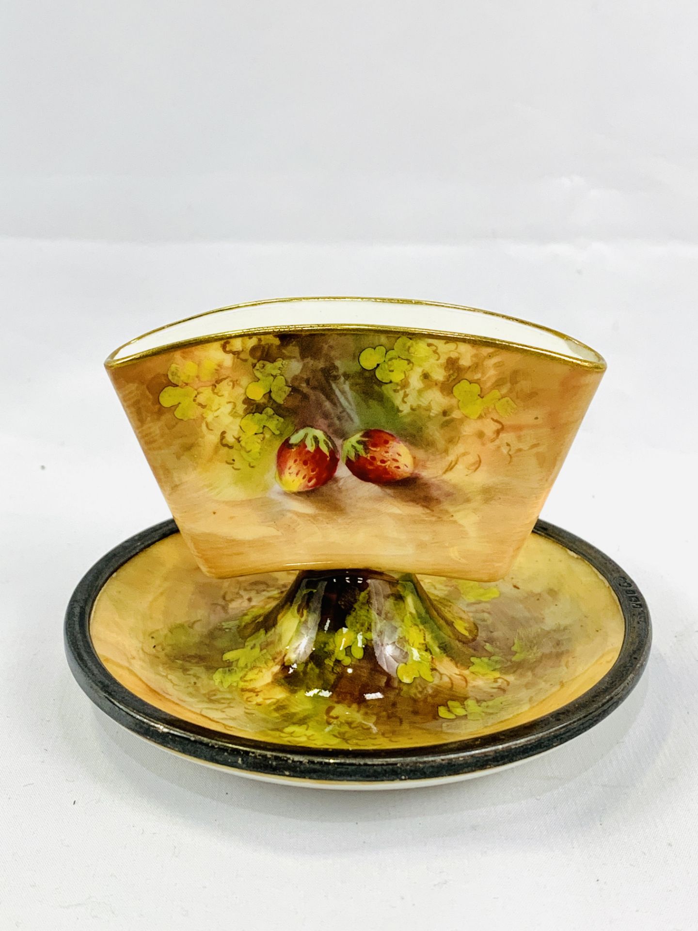 Royal Worcester match holder hand painted with fruit, strawberries and apples by E Townsend - Image 2 of 4