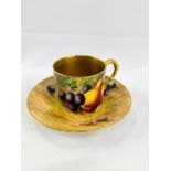 Royal Worcester coffee can and saucer painted with peaches and grapes, signed E Townsend