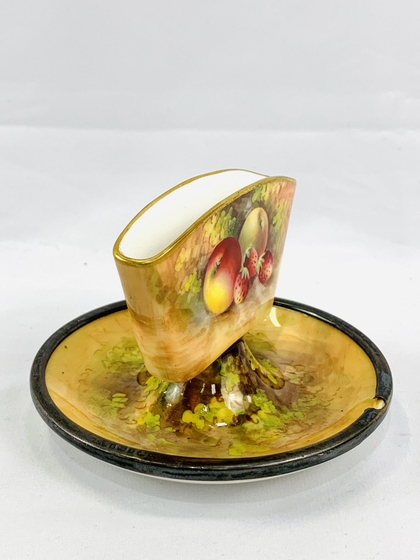 Royal Worcester match holder hand painted with fruit, strawberries and apples by E Townsend - Image 4 of 4