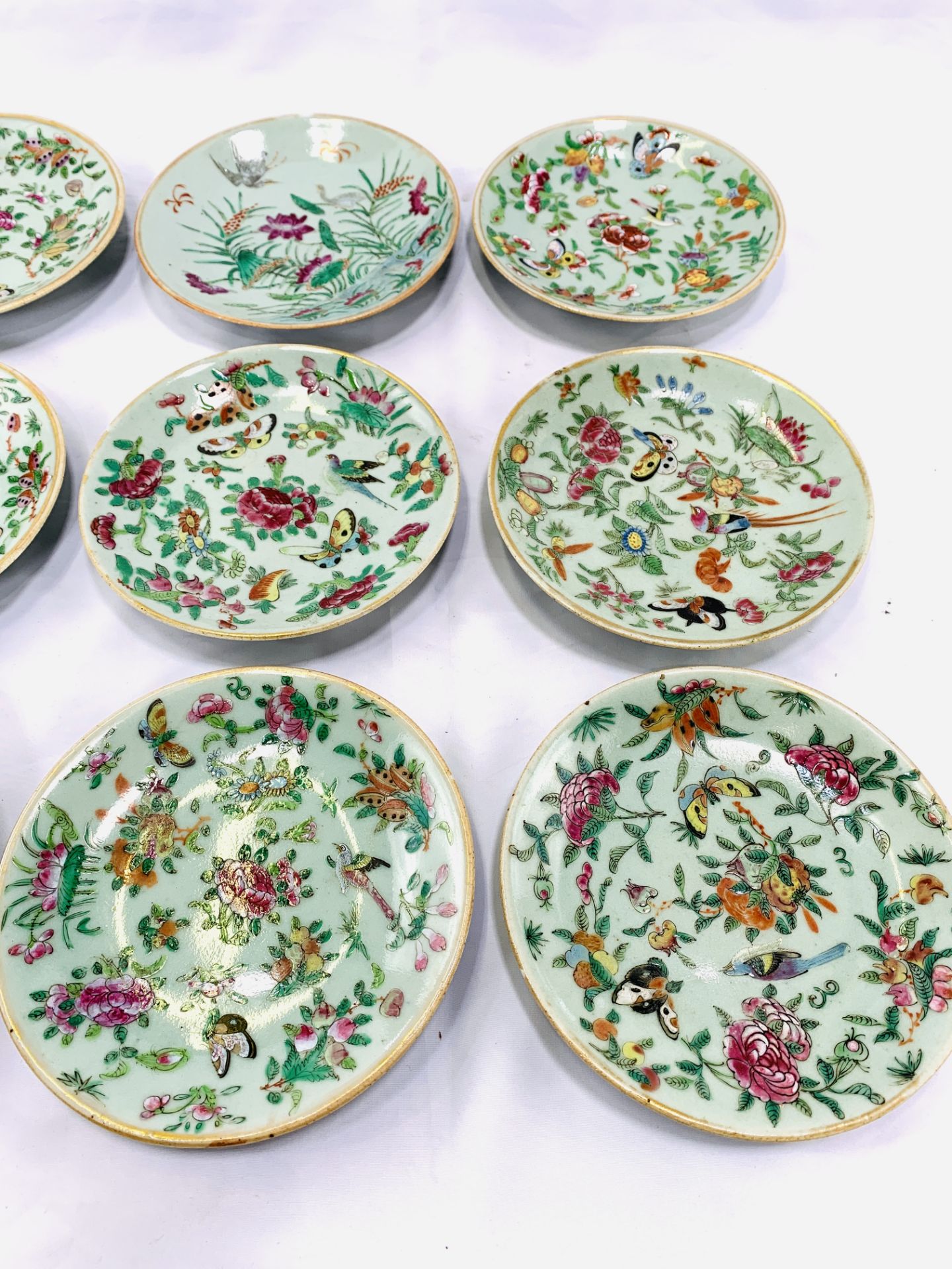 Nine famille verte Celadon glazed porcelain plates - Image 3 of 5