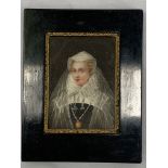 Black wooden framed and glazed miniature oil portrait of a lady