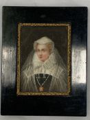 Black wooden framed and glazed miniature oil portrait of a lady