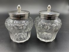 Paul Storr pair of cut glass inkwells with silver lids hallmarked London 1798