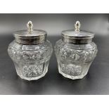 Paul Storr pair of cut glass inkwells with silver lids hallmarked London 1798