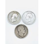 Three silver half crowns: 2 x 1825 and 1836