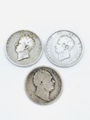 Three silver half crowns: 2 x 1825 and 1836