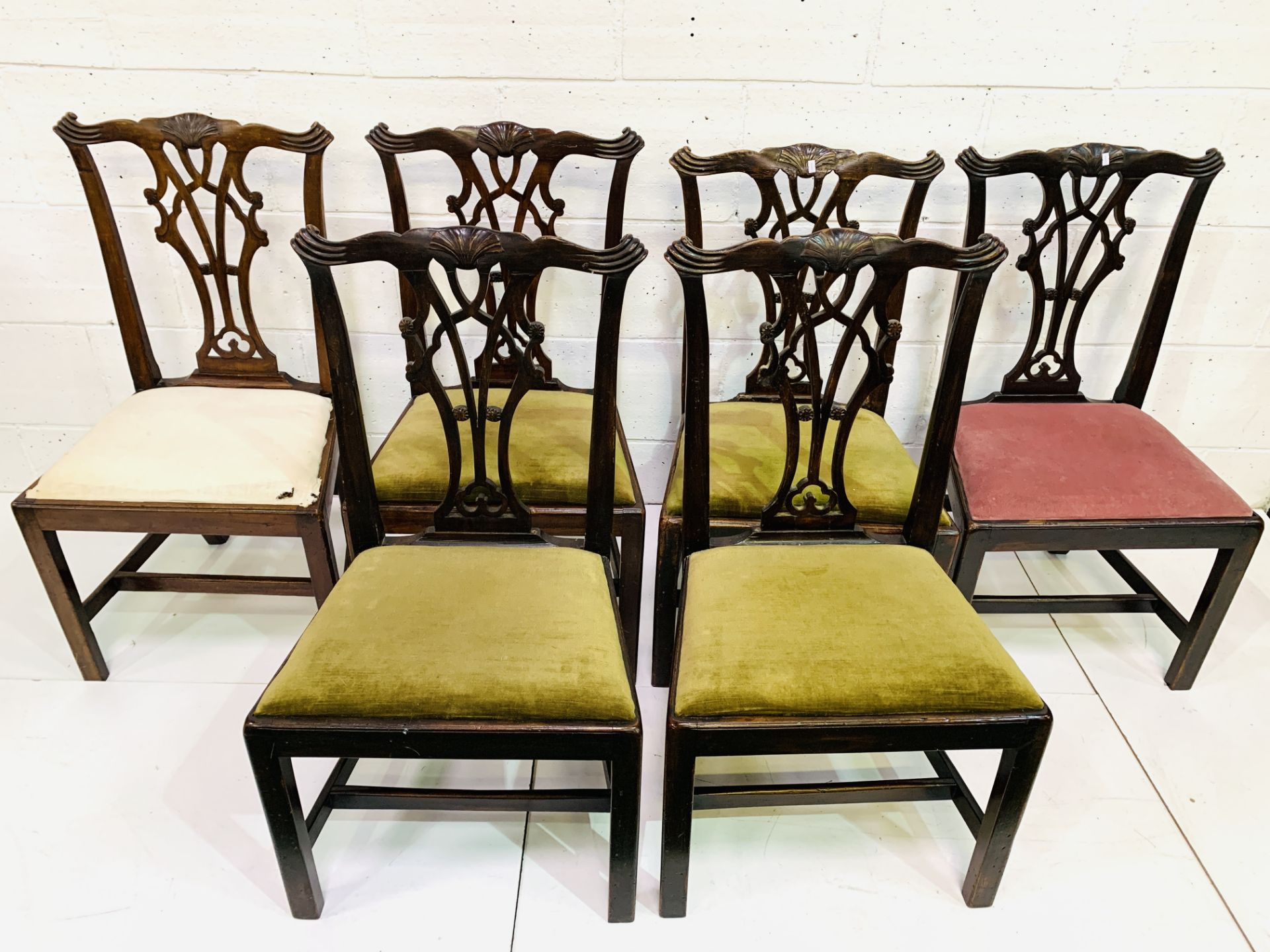 A set of six Georgian-style mahogany framed dining chairs