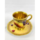 Royal Worcester "Fruit Study" coffee cup and saucer by P Platt