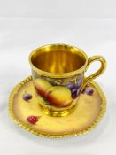 Royal Worcester "Fruit Study" coffee cup and saucer by P Platt